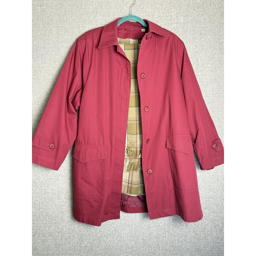 London Fog Towne Pink Red Utility‎ Trench Coat Plaid Flannel Zip Lining 12 P LG